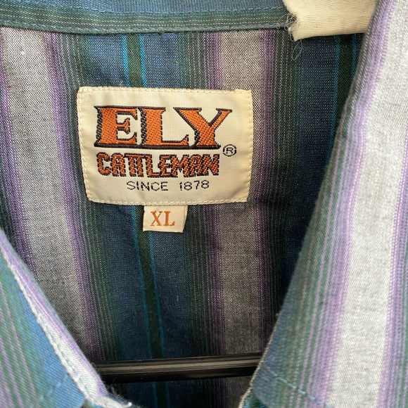 Ely Cattleman Men's Teal and Gray Striped Shirt XL - Picture 3 of 4